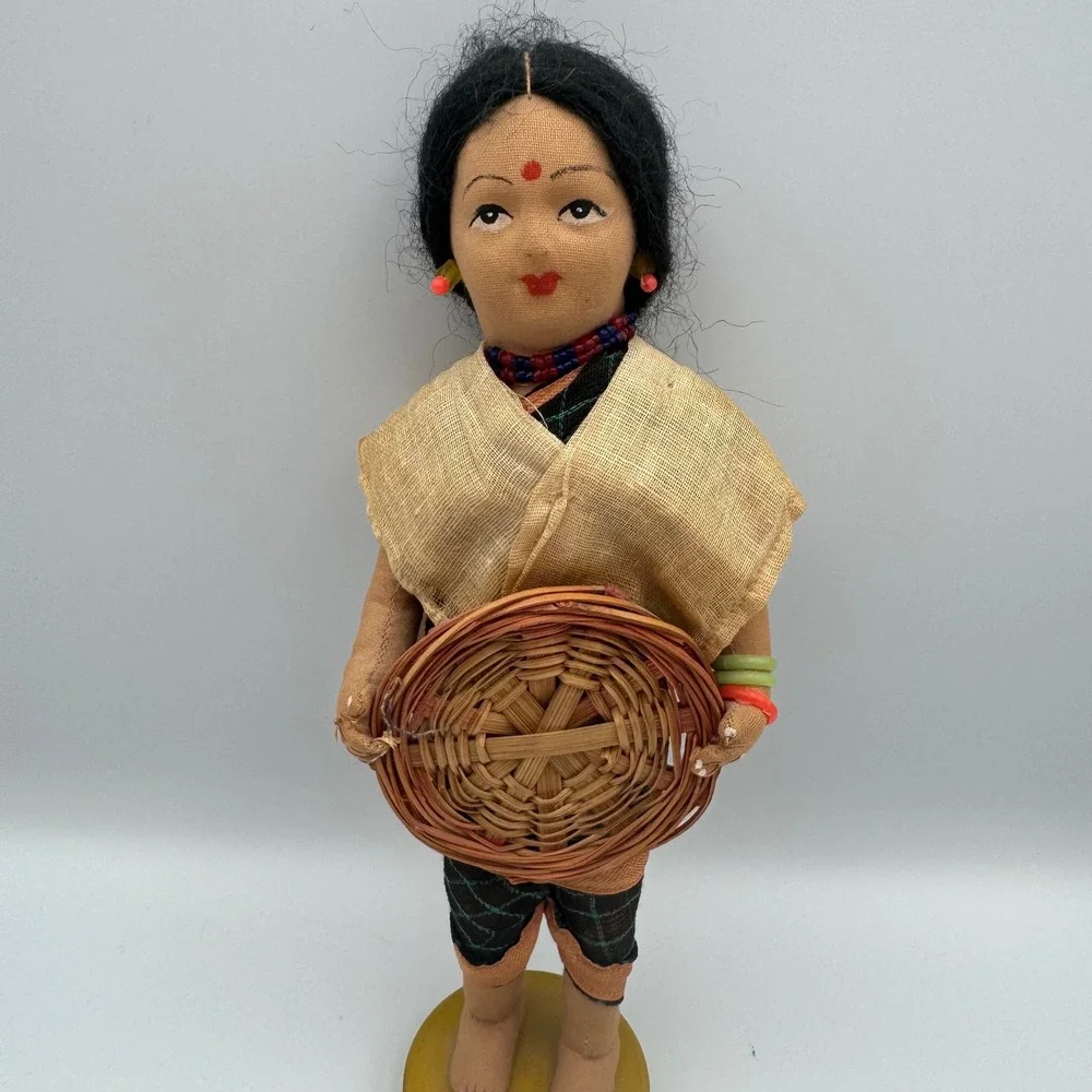 Vintage Folk Art‎ Doll Woman Holding Basket Ethnic Traditional Outfit